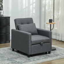 (Grey) HOMCOM Convertible Single Chair Bed with Upholstered Fabric