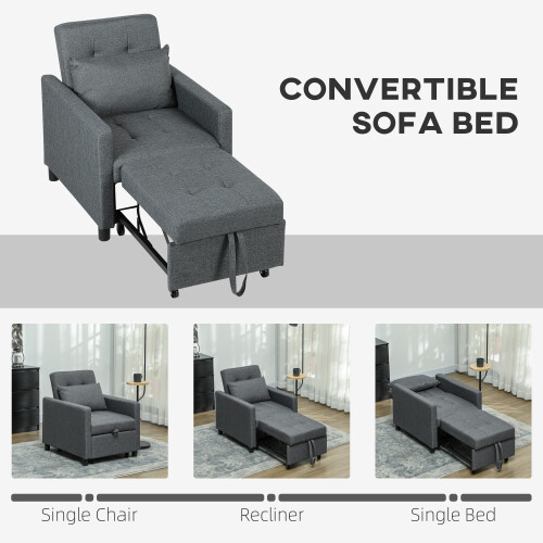 Homcom (Grey) HOMCOM Convertible Single Chair Bed with Upholstered Fabric 2