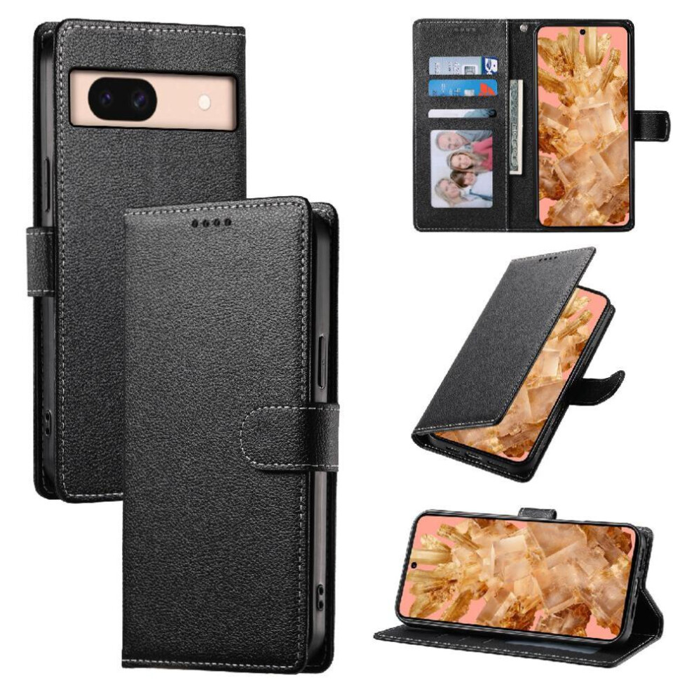 (Black) Case For Google Pixel 8A Daily Use Magnetic Closure Shockproof Card Slots Black 764490297110
