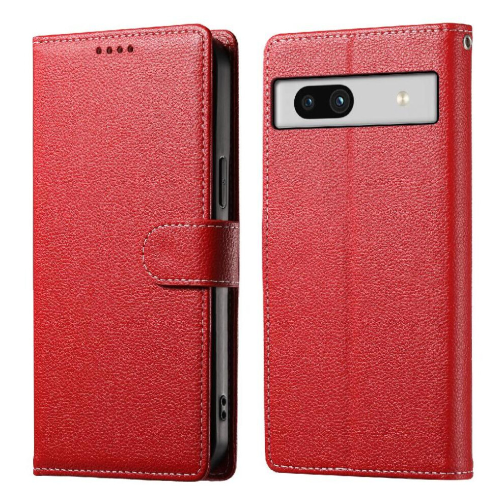 (Red) Case For Google Pixel 7A Card Slots Magnetic Closure Shockproof Daily Use Red 764490297349