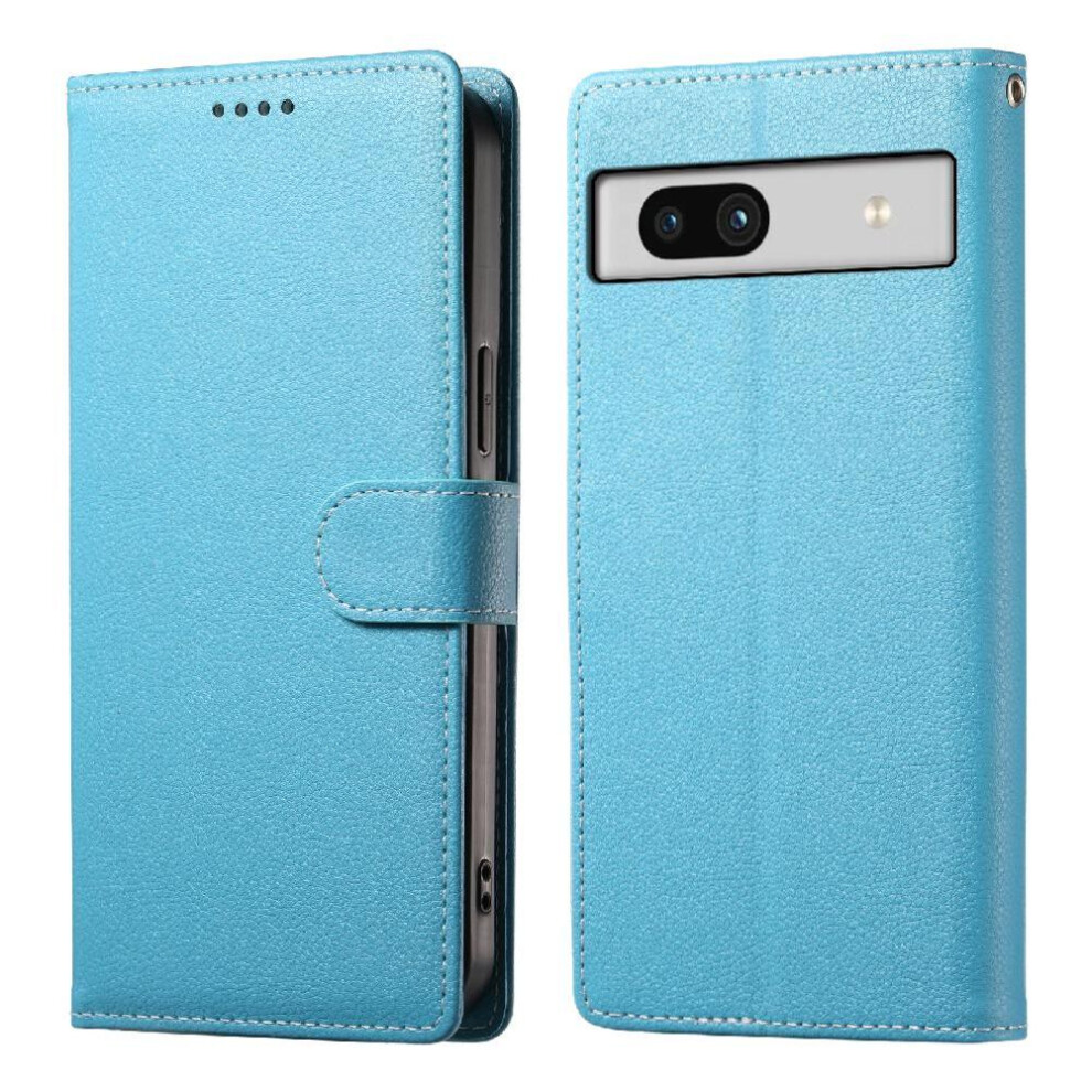 (Light ) Case For Google Pixel 7A Card Slots Magnetic Closure Shockproof Daily Use Blue 764490297363