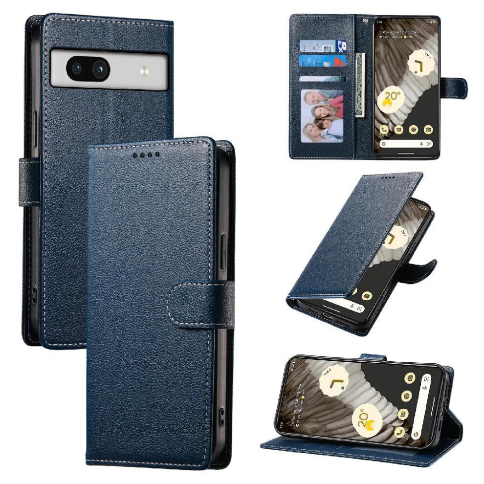 (Dark ) Case For Google Pixel 7A Card Slots Magnetic Closure Shockproof Daily Use Blue 764490297356