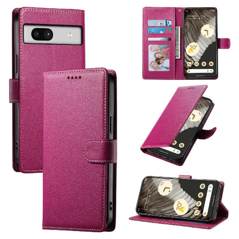(Pink) Case For Google Pixel 7A Card Slots Magnetic Closure Shockproof Daily Use Pink 764490297332