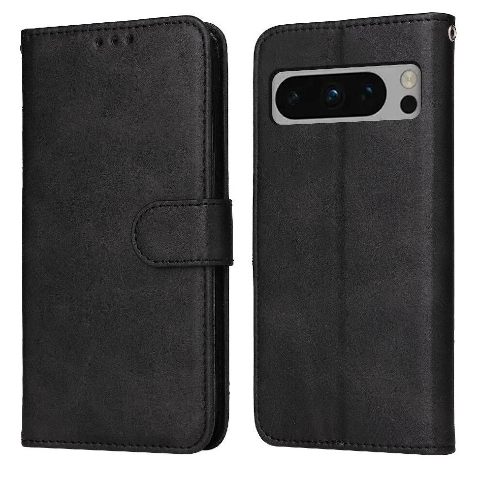 (Black) Flip Case for Google Pixel 8 Pro Magnetic Closure Precise Cutouts Flip Cover Card Slots