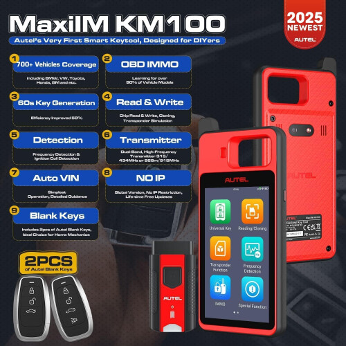 Autel MaxiIM KM100X Key Fob Programming Tool Immobilizer Programmer 60S Key Generation Transponder Chip Read Write Clone 2