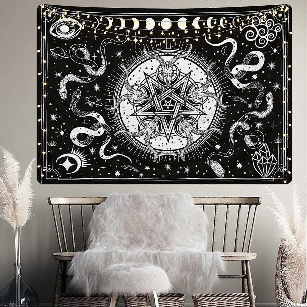 Konhill (As Show, One Size) Other Wall Decor 150X130cm Witch Tapestry And Tapestry Snake Tapestries Moon Star Tapestry Gothic Tapestry Bedro Black/White