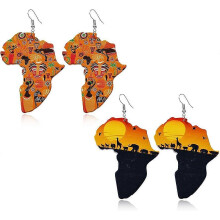 (62, One size) Heyone 2 Pairs African Map Wooden Dangle Earrings Ethnic Style African Multicolor Drop Earrings for Women Bohemia Style Jewelry Set