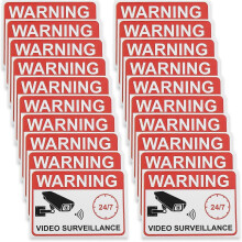 (English, One size) 20PCS Warning Video Surveillance Sticker 7.4 x 5.2cm Video Surveillance Sign Sticker for Glass Doors Indows Shutters, German Version