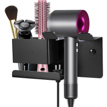 (As show, One size) Hair Dryer Holder Morden Black Wall Mounted Hair Dryer Holder, Bathroom Hair Dryer Organizer, Aluminum Alloy Multi-Function Hair Dryer Holder for Dyso