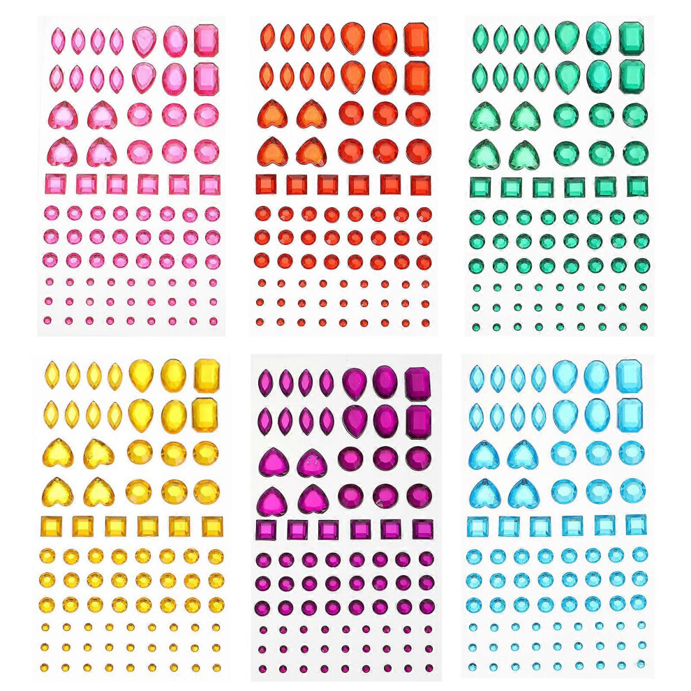 Kricely (As Show, One Size) 6 Sheets Decorative Acrylic Crystal Stickers Handmade Diy 3D Diamond Stickers