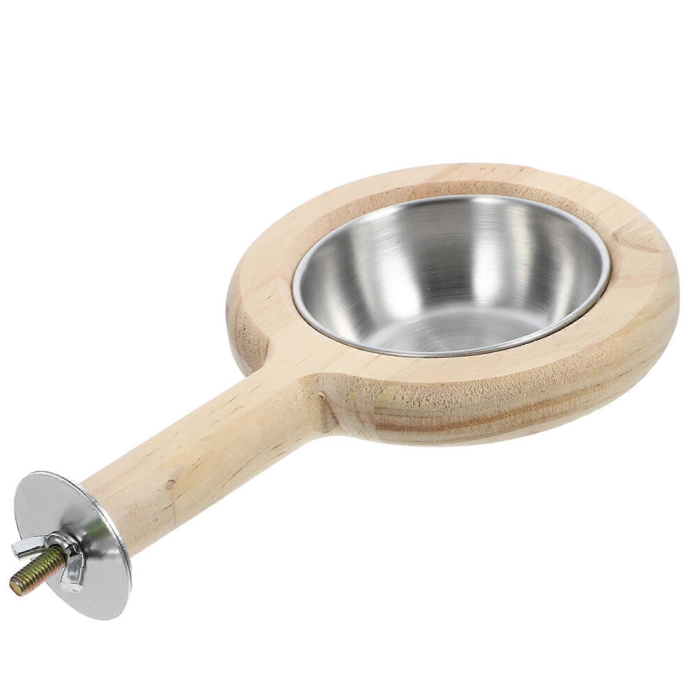 Kricely (As Show, One Size) Parrot Wooden Perch Food Cup Water Bowl Parrot Cage Metal Feeding Cup Feeder