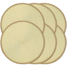 (As show, One size) Round Braided Placemats Set of 6 Table Mats 15 Inches Washable Heat Resistant for Dining Table Non-Slip Indoor Outdoor Place Mats(Beige Thin Edge 6)