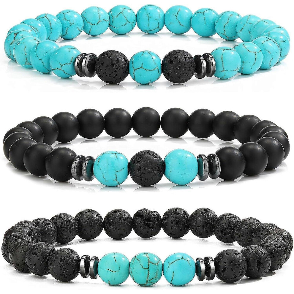 Konhill (As Show, One Size) Mens Beaded Bracelets Matte Lava Rock Volcanic Stone Beads For Women Stretch Bracelet Fashion Jewelry Howlite Blue