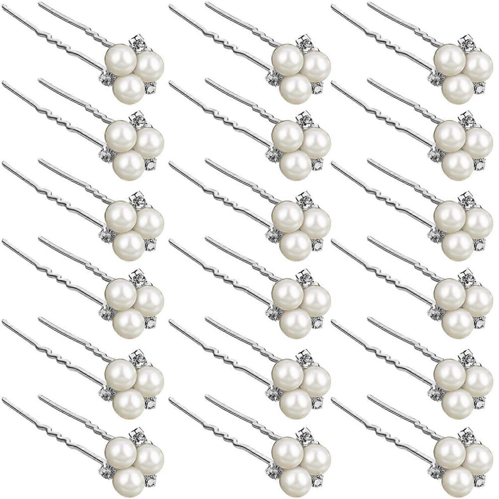 Konhill (As Show, One Size) 18 Pcs Pearl Hair Pins Bridal Hair Accessories Pearl Bobby Bridal Hairpin Wedding Hair Accessories Pearl Crystal Hair Pins For Bri White