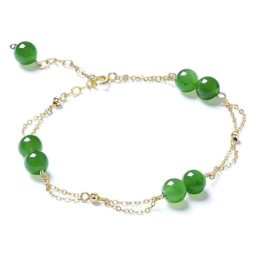 Konhill (As Show, One Size) Feng Shui Hetian Jasper Bracelet Wealth Bracelet With 14K Gold Natural Authentic Green Gem Crystal Reiki Amulet Good Fortune Lucky Green,Gold