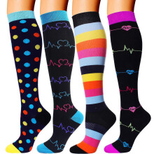 (As show, One size) 6 Pairs Compression Socks For Women Men 15-20mmhg Graduated Support Knee High Socks For Nurses, Athletic, Medical