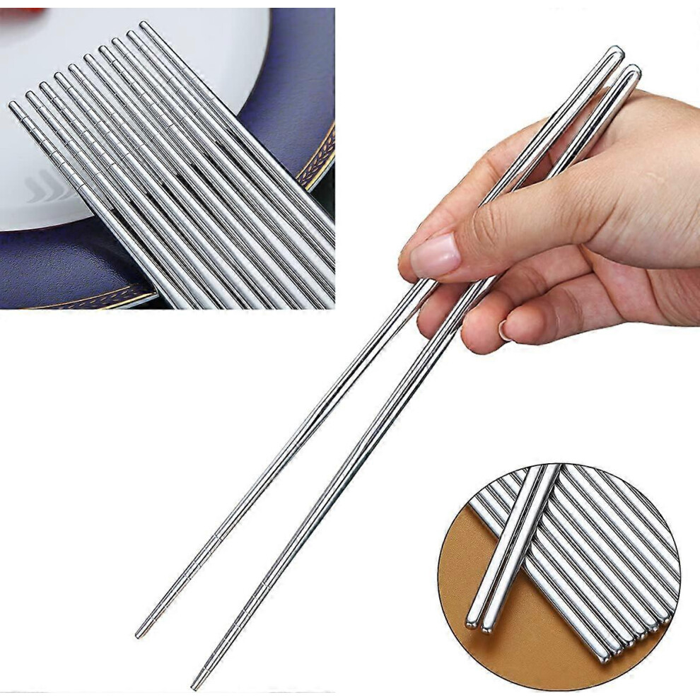 Konhill (As Show, One Size) 10 Pairs 23Cm Reusable Chopsticks, Stainless Steel Metal Chop Sticks, Japanese Chinese Korean Chopstick Dishwasher Safe