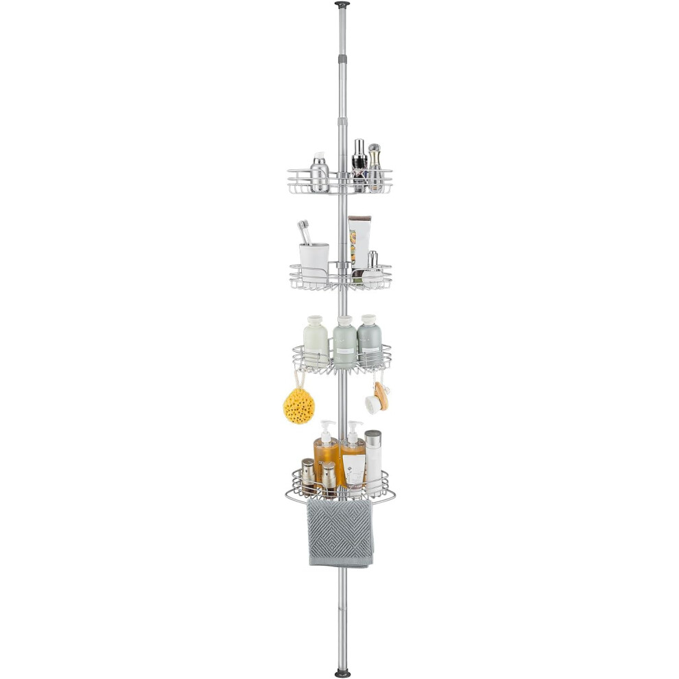 (Grey) Telescopic Shower Caddy Corner Adjustable Bathroom Corner Shelf Metal Shower Shelf with 4 Trays for Bathroom Storage Organizer Rustproof 73-266CM Grey