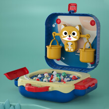 (156-21C Blue Electric Backpack Fishing Table) Interactive Magnetic Fishing Toy with Travel Case, Electric Spinning Reel, Music, and Puzzle for Boys and Girls Ages 3