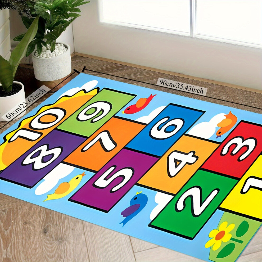 (23.62*35.43inch/60*90cm) 1pc Classic Hopscotch Velvet Bathroom Non-Slip Mat, Cartoon Printed Floor Mat, Large Play Carpet, Washable Crawling Rug