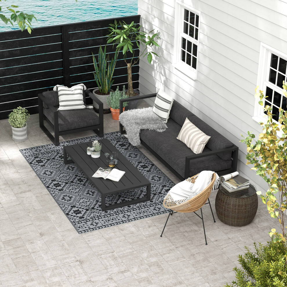 Outsunny Reversible Waterproof Outdoor Rug W/ Carry Bag, 182 X 274Cm, Black