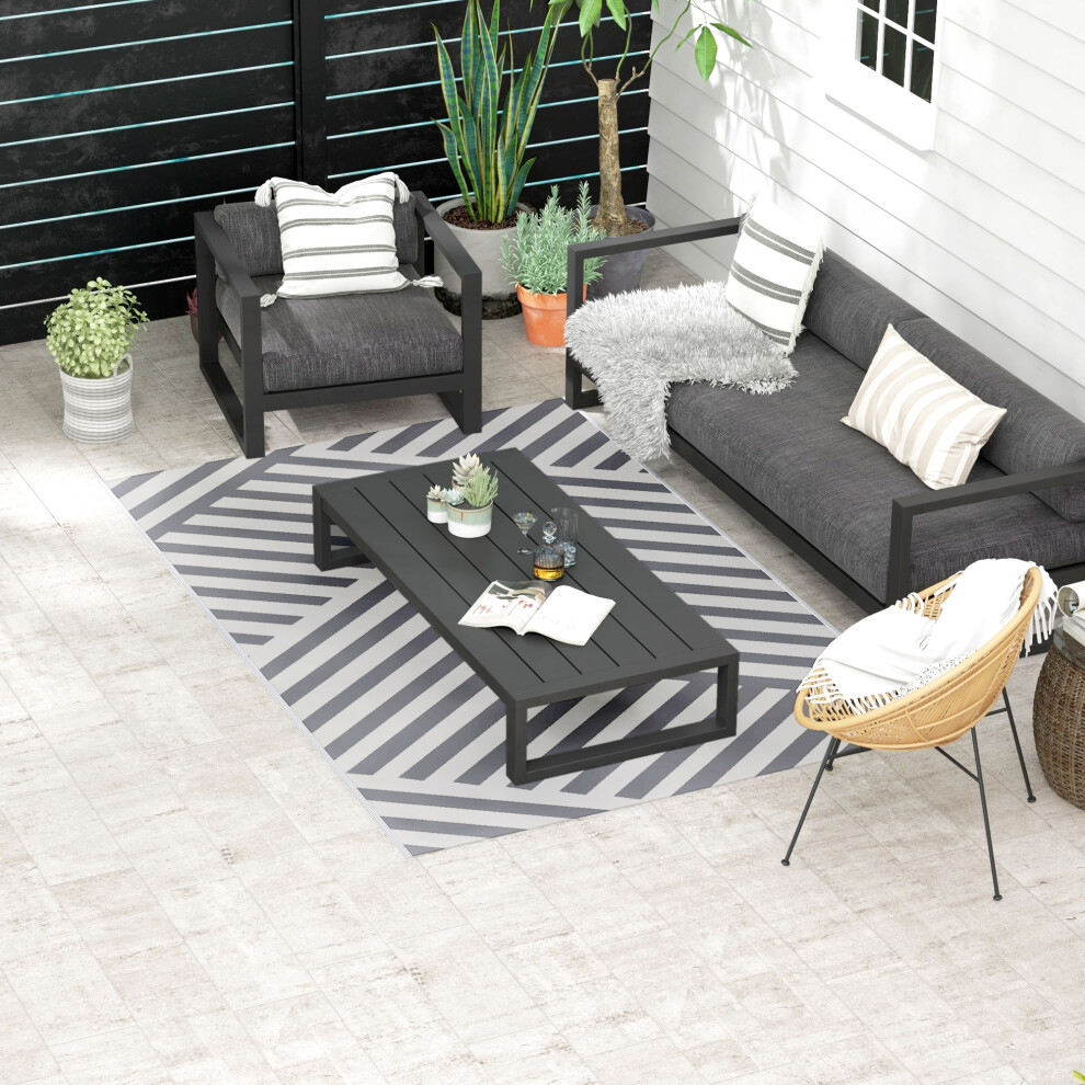 Outsunny Reversible Waterproof Outdoor Rug W/ Carry Bag, 182 X 274Cm, Grey