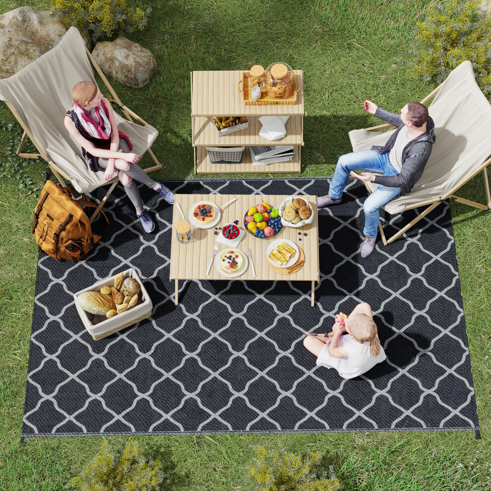 Outsunny Reversible Waterproof Outdoor Rug W/ Carry Bag, 182 X 274 Cm, Black