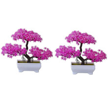 2Pcs Artificial Plant Bonsai Plastic Small Tree Pot Plant Flower Potted Ornaments for Home Room Table, Lotus Color