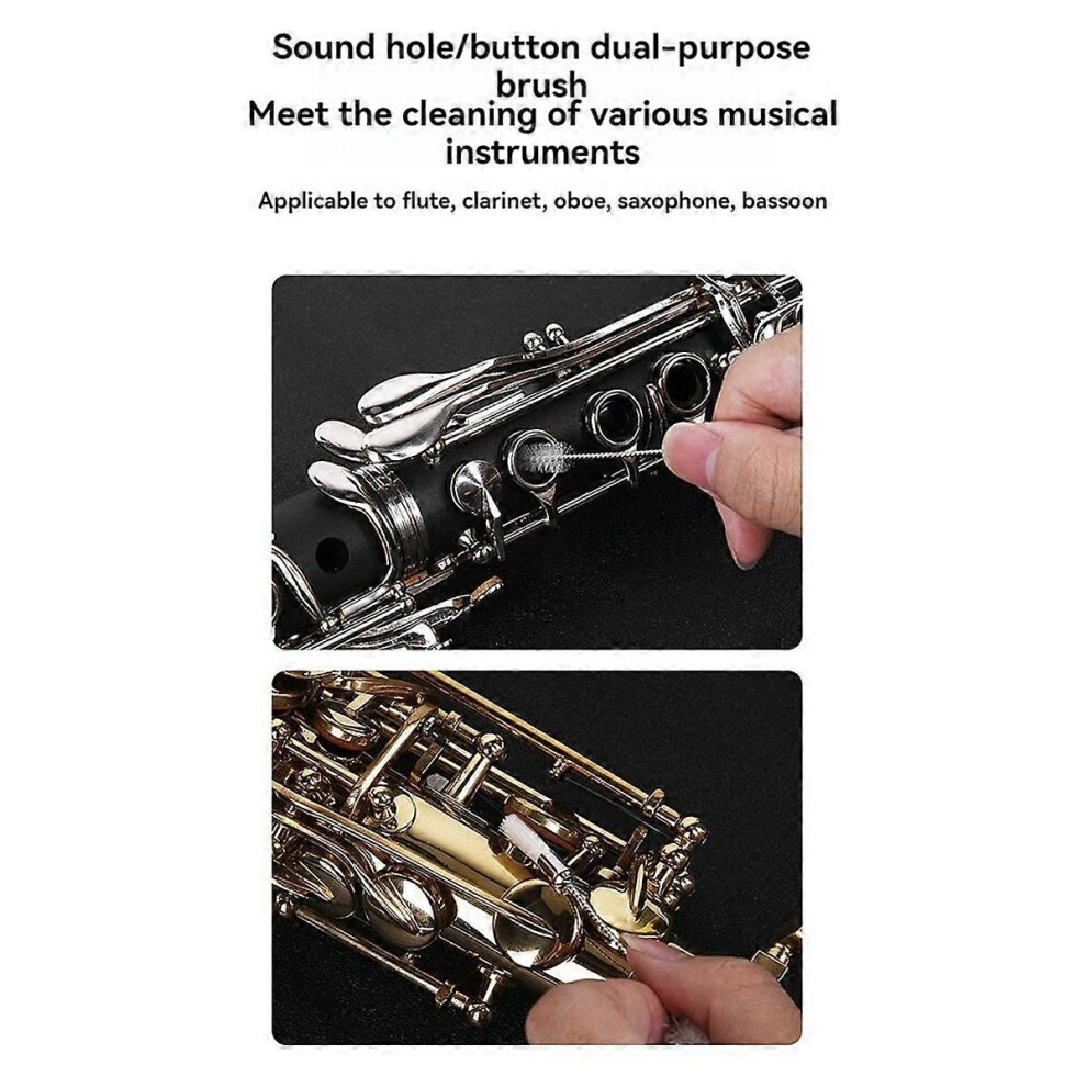 Cleaning brush for saxophone mouthpieces and kit for oboe, flute, trumpet and clarinet