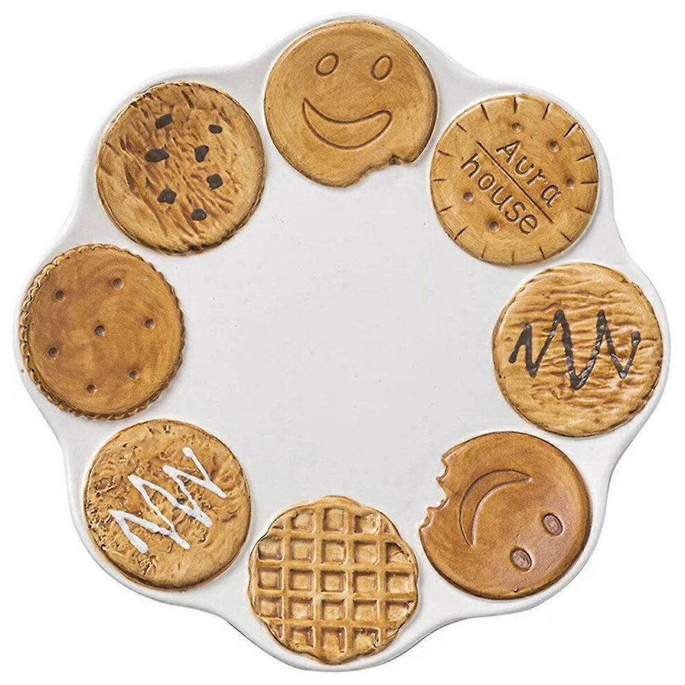Plate Cute Ceramic Office Dessert Plate Home Breakfast Dessert Plate,Brown & White,Brown Cookie Plate