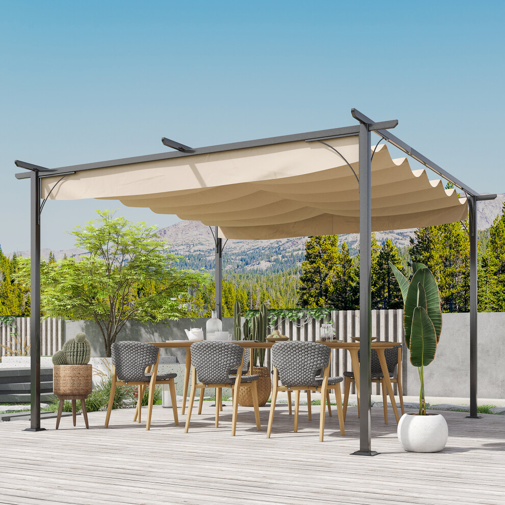 Outsunny 3.5X3.5m Pergola Metal Gazebo Backyard Porch Awning Retractable Canopy
