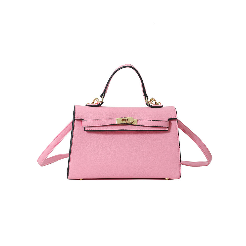(Pink) Fashionable Kelly bag texture lock handheld small square bag for women 2025 new versatile classic one-shoulder crossbody bag PU