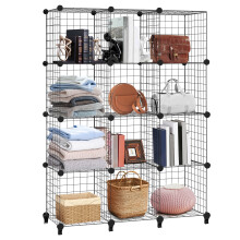 (12-Cube) Wire Storage Shelves, Metal Grid Bookcase, DIY Interlocking Shelving Unit for Office, Living Room, Bedroom, Kitchen, or Bathroom