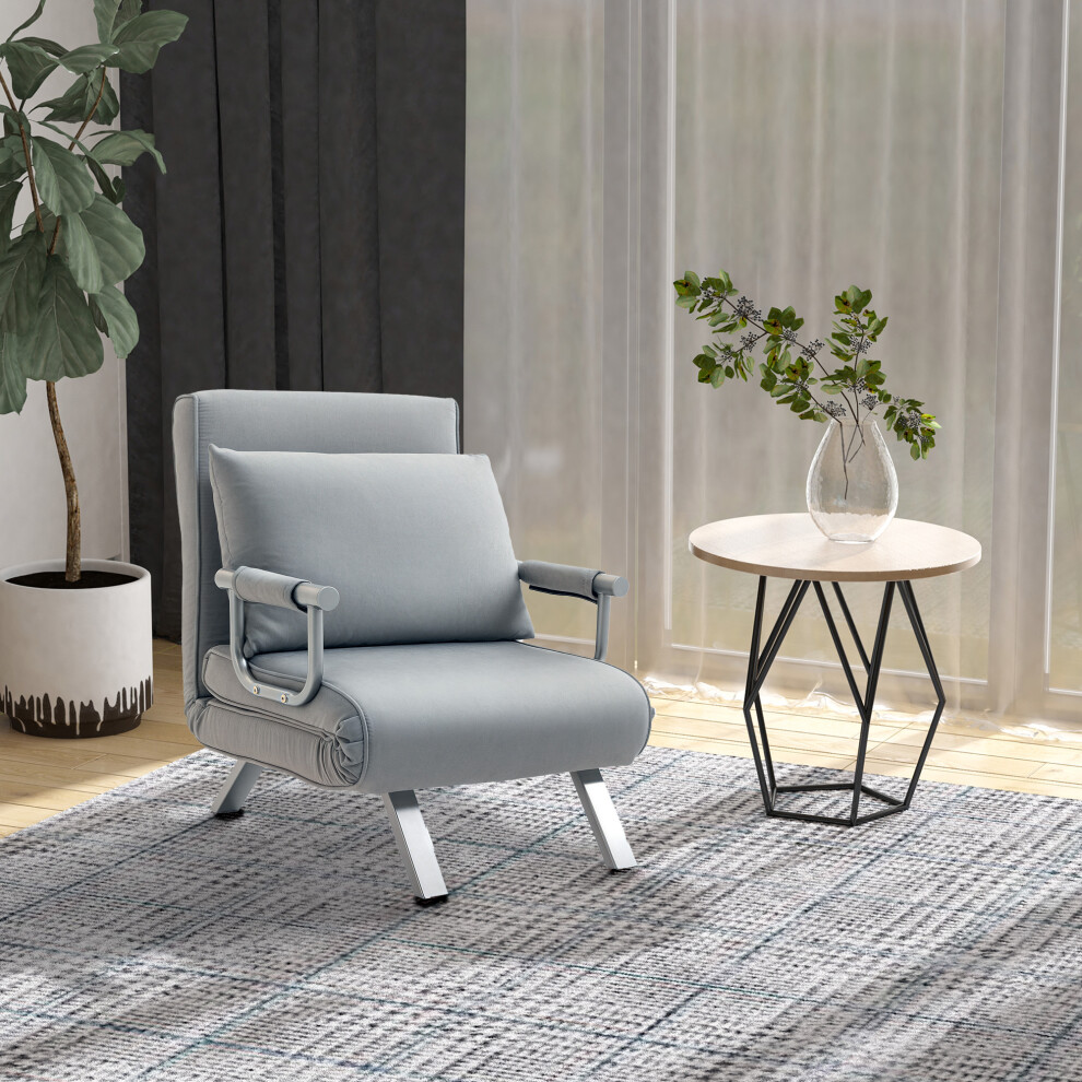 HOMCOM Single Folding 5 Position Convertible Sleeper Chair Bed Light Grey