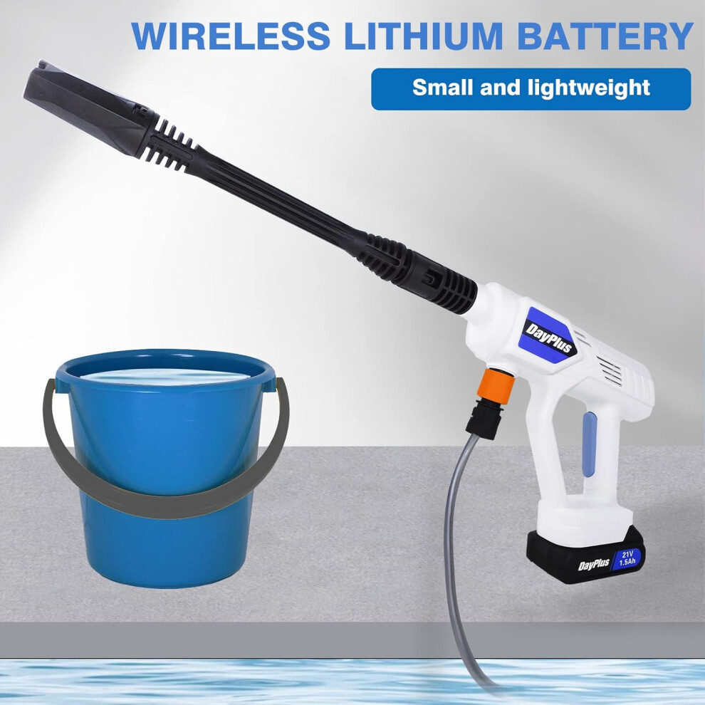 Cordless Pressure Washer with 1.3Ah Lithium-Ion Battery & Charger Accessories, Portable Car Cleaner Gun Cordless Jet,for Car Garden, Adjustable Nozzle