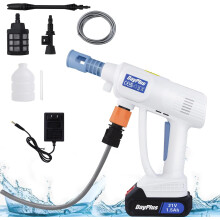 21V Electric Portable Power Cleaner with Rod and Battery and Charger, Extension Rod, for Outdoor Car, RV, Floor, BBQ Grill Cleaning, White