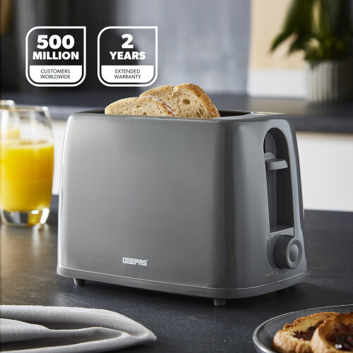 GEEPAS (Grey) Geepas 2Slice Toaster 6Level Browning Control 650W 2