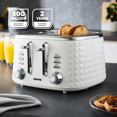 GEEPAS (White) Geepas 4 Slice Bread Toaster 7 Browning Control 2