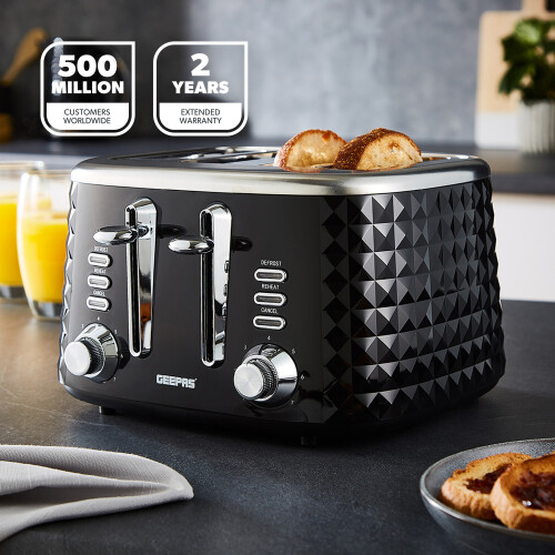 GEEPAS (Black) Geepas 4 Slice Bread Toaster 7 Browning Control 2