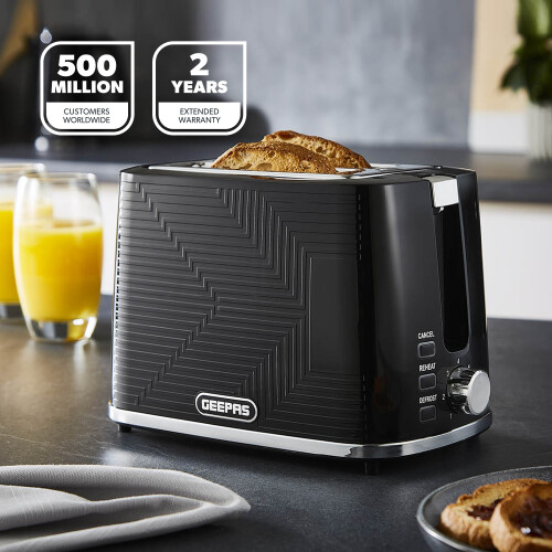 GEEPAS (Black) Geepas 2 Slice Bread Toaster 7 Browning Level 2