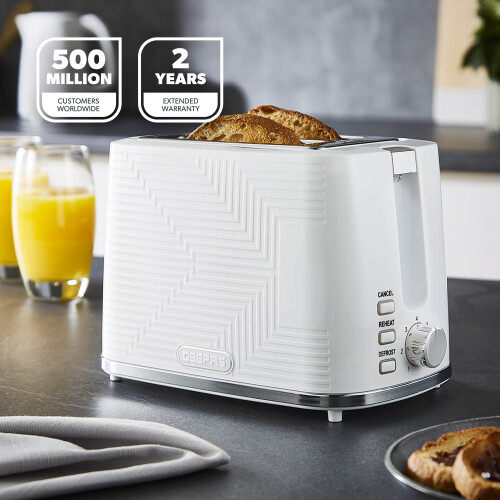 GEEPAS (White) Geepas 2 Slice Bread Toaster 7 Browning Level 2