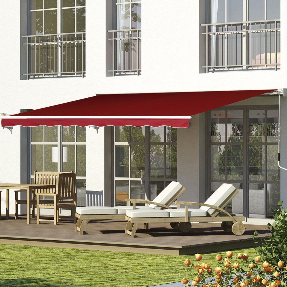 Outsunny 2.5M X 2M Garden Patio Manual Awning Canopy W/ Winding Handle Red