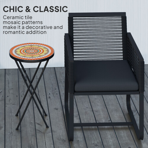 Outsunny Outsunny Mosaic Garden Table, 35.5cm Folding Coffee Table, Orange 2
