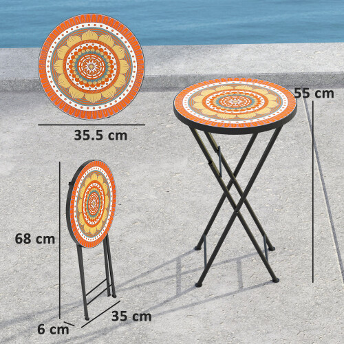 Outsunny Outsunny Mosaic Garden Table, 35.5cm Folding Coffee Table, Orange 1