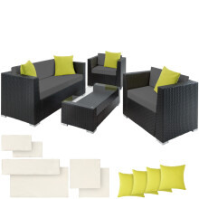 (Black) Rattan Garden Sofa Set | 4 seats 1 table Outdoor Lounge Furniture Wicker Patio