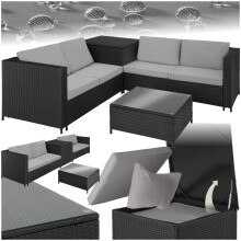 (black/grey) Corner Sofa Garden Furniture Rattan Set Patio Metal Table and Chairs Storage Box