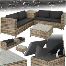 (nature/dark grey) Corner Sofa Garden Furniture Rattan Set Patio Metal Table and Chairs Storage Box