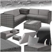 (grey/light grey) Corner Sofa Garden Furniture Rattan Set Patio Metal Table and Chairs Storage Box