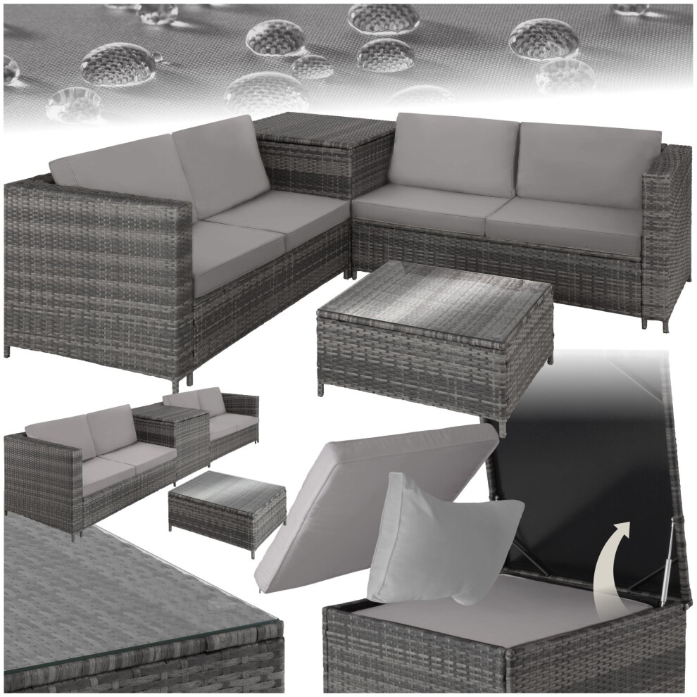 (grey/light grey) Corner Sofa Garden Furniture Rattan Set Patio Metal Table and Chairs Storage Box