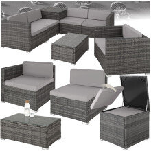 (grey) Garden Furniture Rattan Table and Chairs Sofa Set Outdoor Corner Patio Cushions
